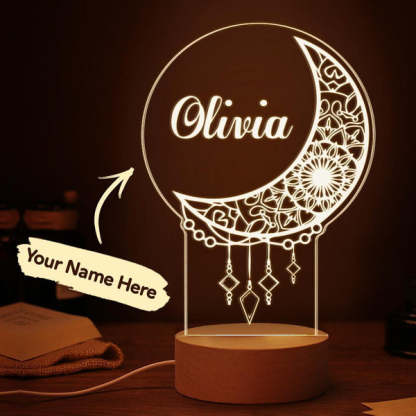 Personalised Moon Wooden Night Light Custom Name Gifts For Kids-Jessemade AU
