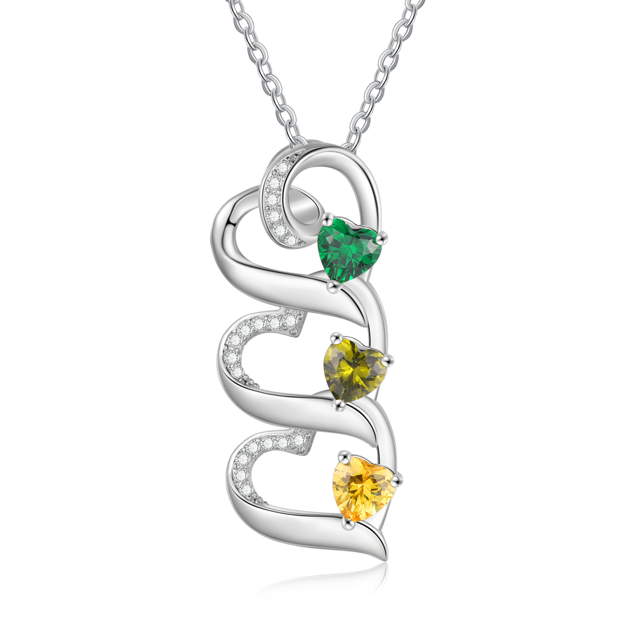 Personalised Heart Pendant Necklace Custom 3 Birthstones & 3 Names Necklace Gifts for Her-Jessemade AU