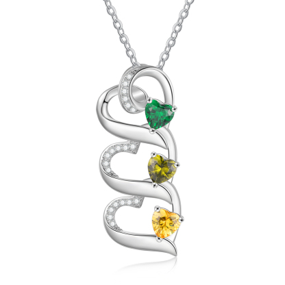 Personalised Heart Pendant Necklace Custom 3 Birthstones & 3 Names Necklace Gifts for Her-Jessemade AU