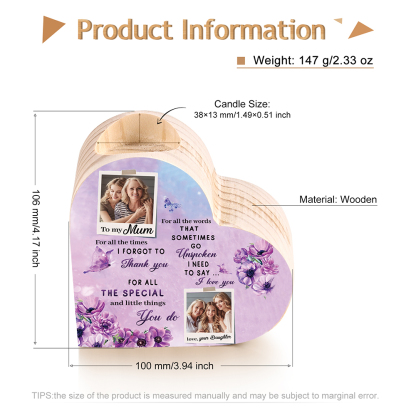 To My Mum - Customised Wooden Heart Candle Holder Candlesticks "I need to say I love you" Gifts For Mother-Jessemade AU