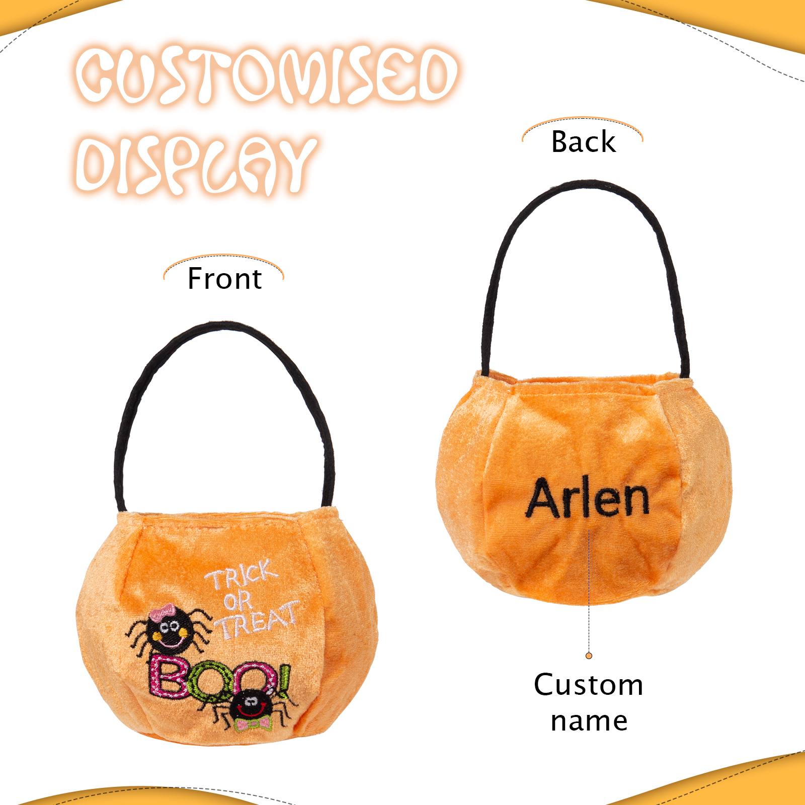 Halloween Tote Bag Custom 1 Name Pumpkin Tote Bag Halloween Candy Bag for Kids-Jessemade AU