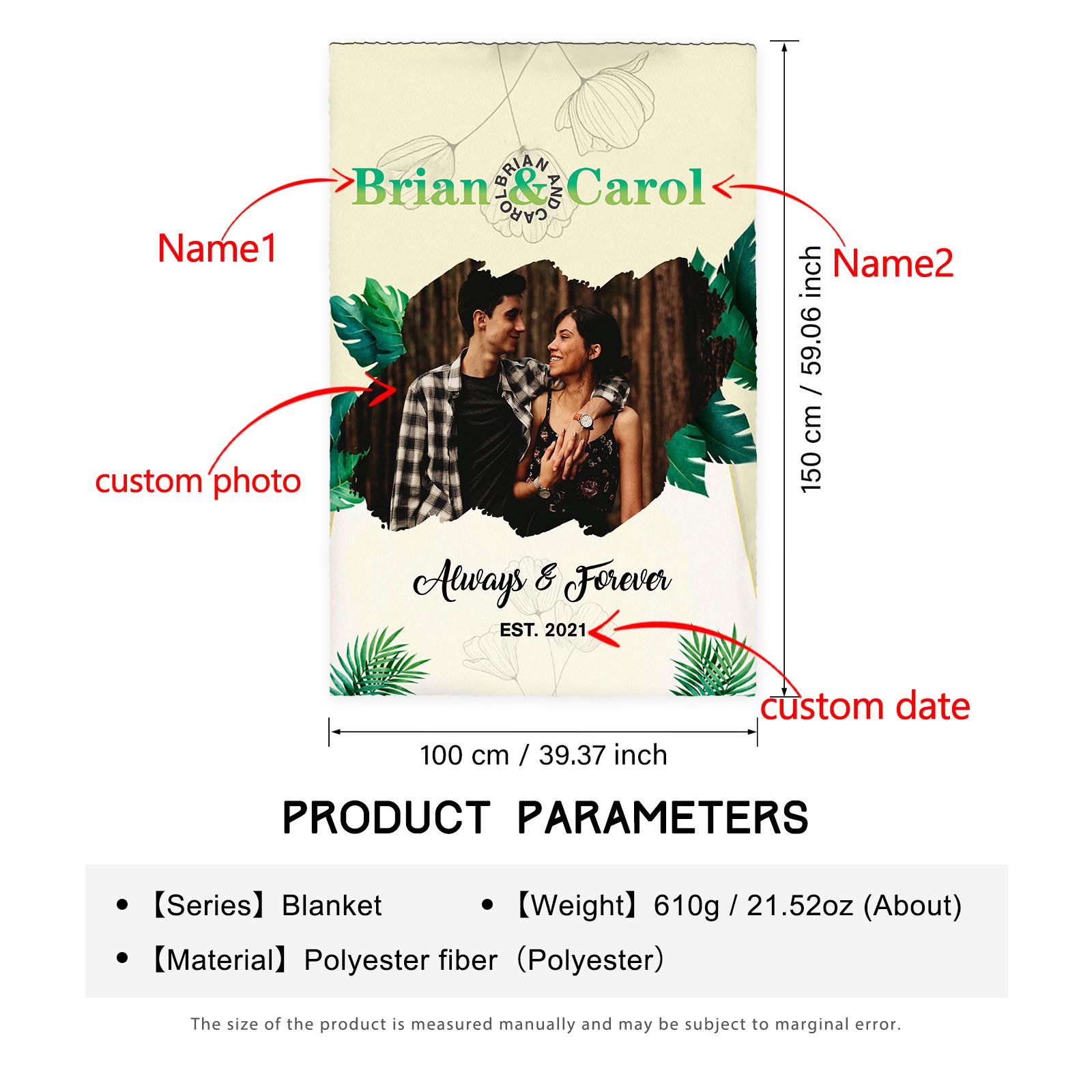 Personalised Couple Blanket Engrave Photo Forever & Always Sweet Gift For Her-Jessemade AU