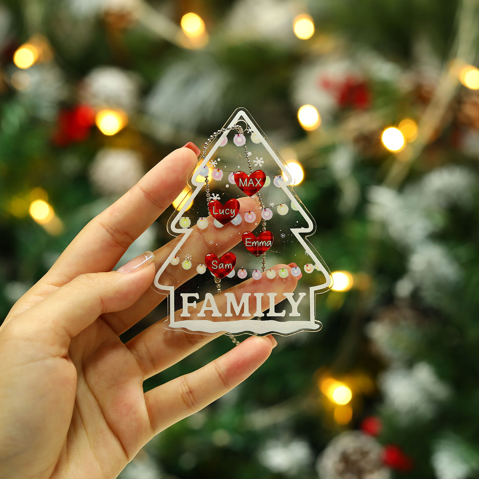 4 Names - Personalised Acrylic Christmas Ornaments Customised Text & Name Xmas Pendant Gifts for Family Friends-Jessemade AU