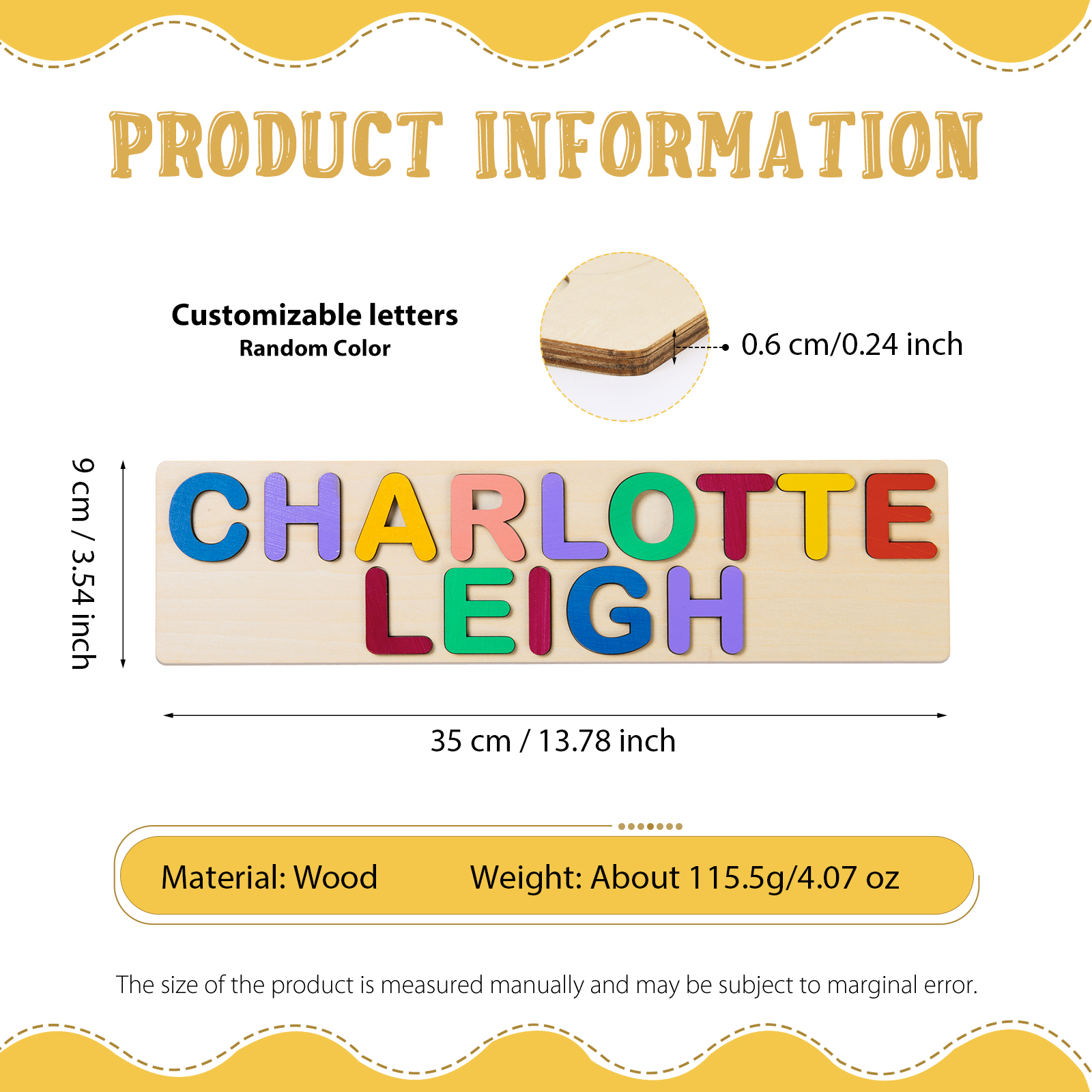 Personalised Kid's Wooden Name Alphabet Puzzle Toy for Toddlers Early Learning Child Toy-Jessemade AU