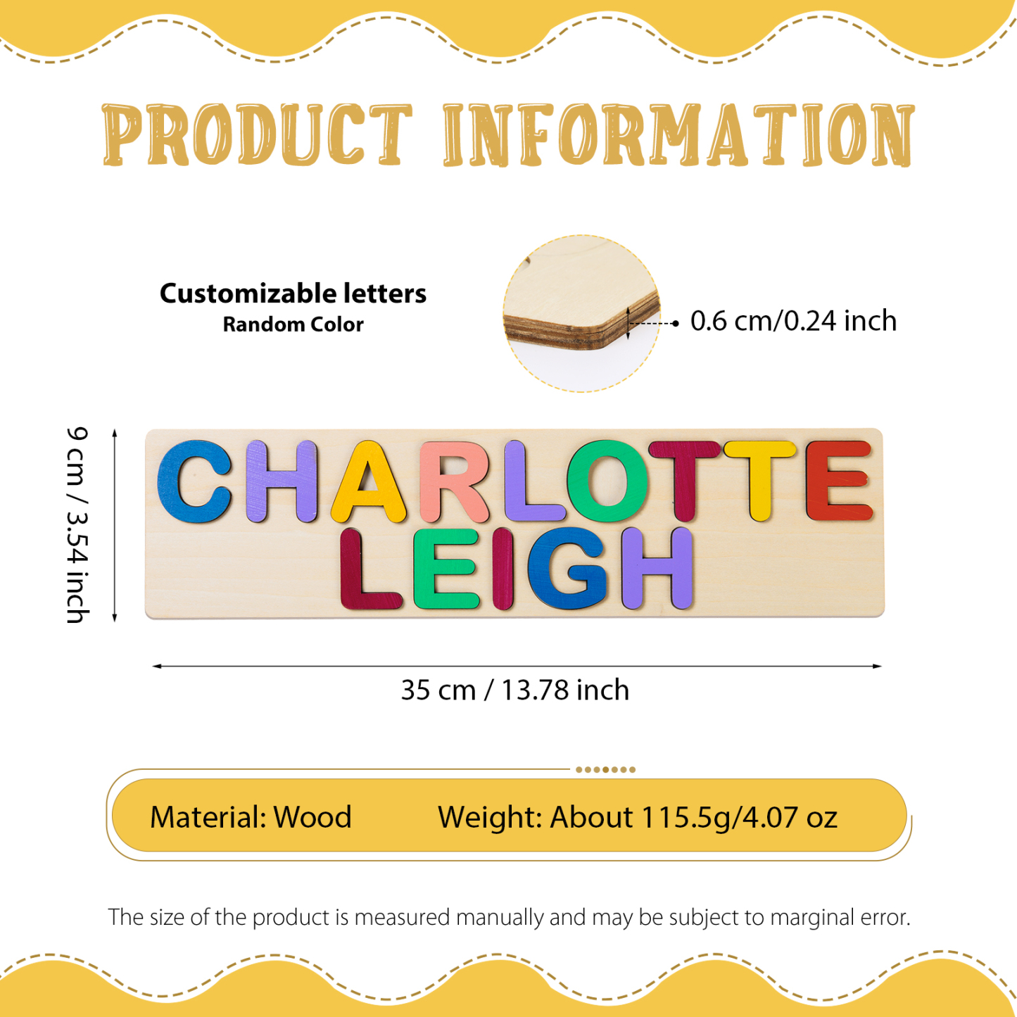 Personalised Kid's Wooden Name Alphabet Puzzle Toy for Toddlers Early Learning Child Toy-Jessemade AU