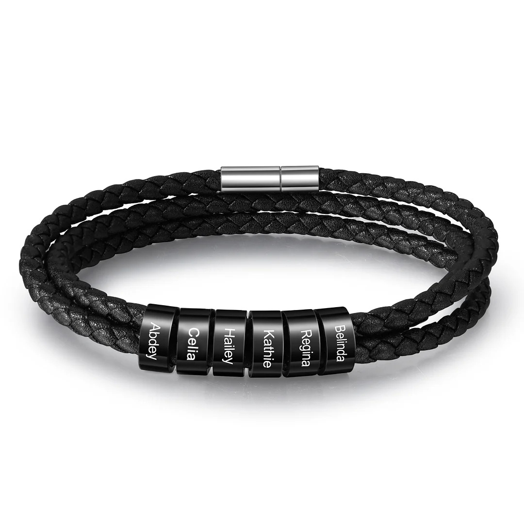 Men Braided Leather Bracelets with 6 Beads Bracelet Gifts for Him-Jessemade AU