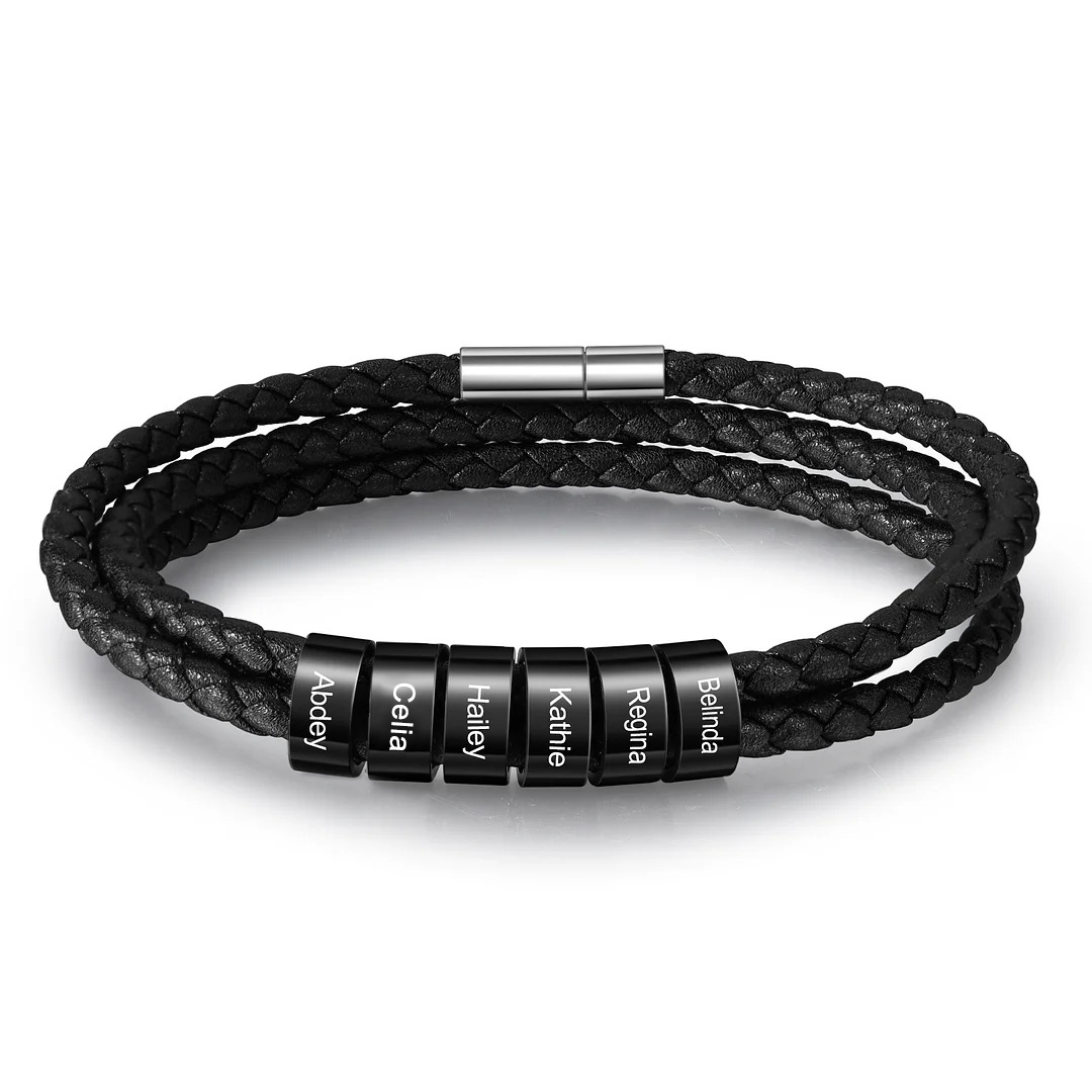 Men Braided Leather Bracelets with 6 Beads Bracelet Gifts for Him-Jessemade AU