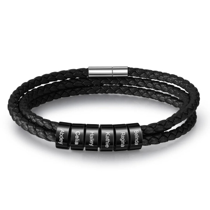 Men Braided Leather Bracelets with 6 Beads Bracelet Gifts for Him-Jessemade AU
