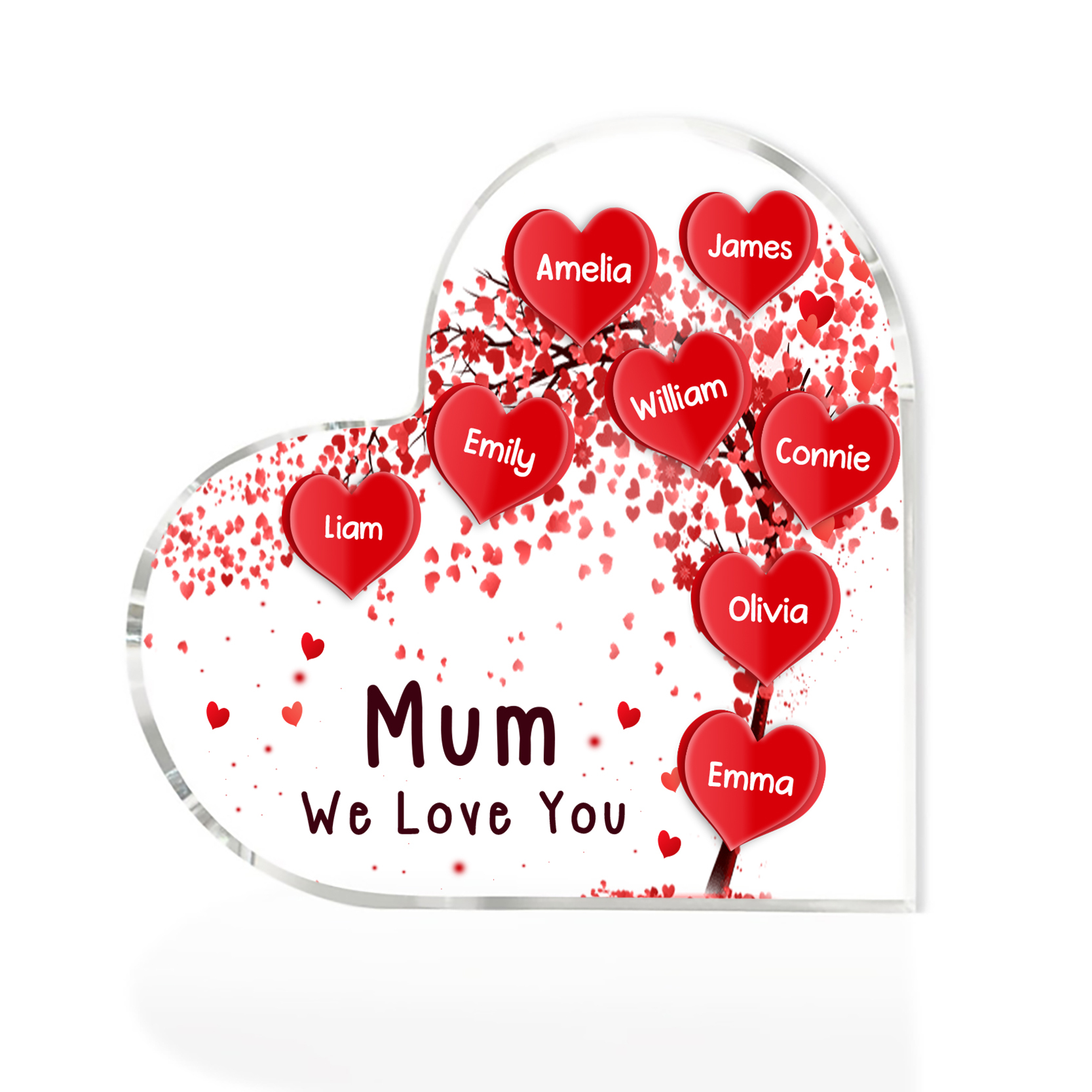 8 Names - Personalised Acrylic Heart Keepsake Custom Text Red Tree Ornaments Gifts for Grandma/Mother-Jessemade AU