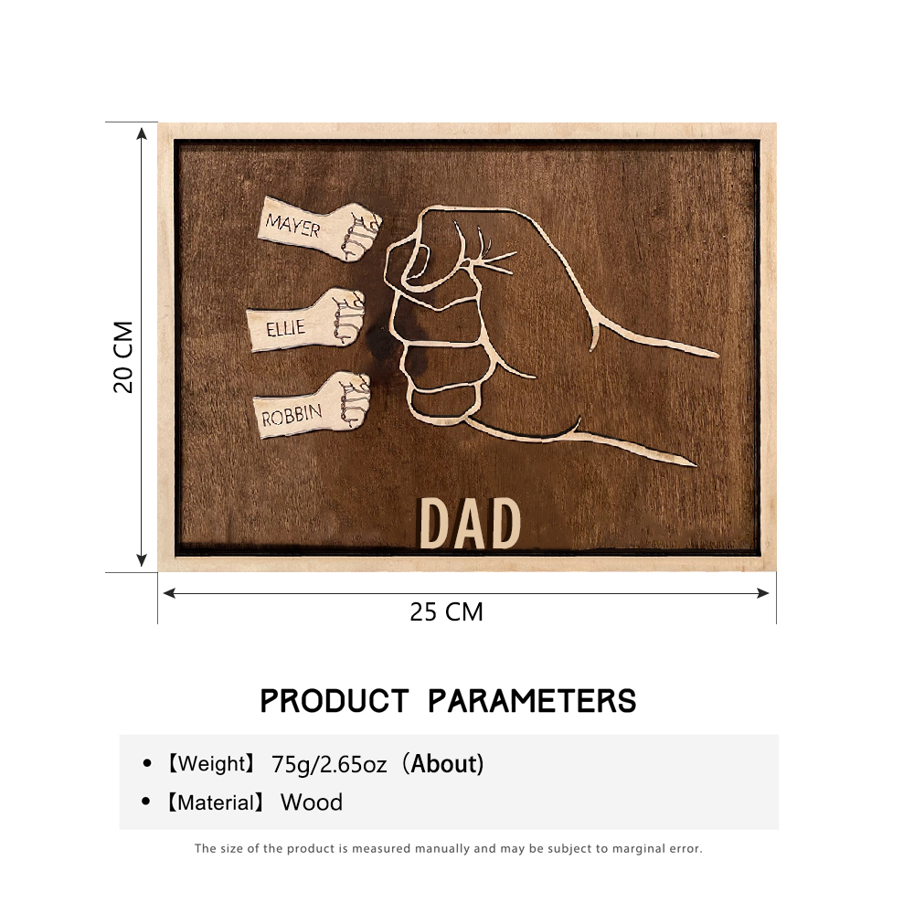 Father and Sons/Daughters Fist Signs Engrave 3 Names Family Bond Wood Frame-Jessemade AU