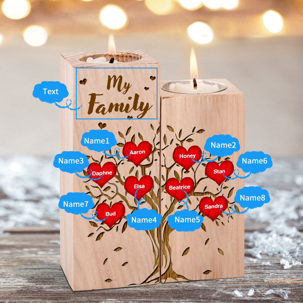 Family Tree Candle Holder Customised 1-10 Names & Text Wooden Candlesticks Personalised Gifts for Family-Jessemade AU