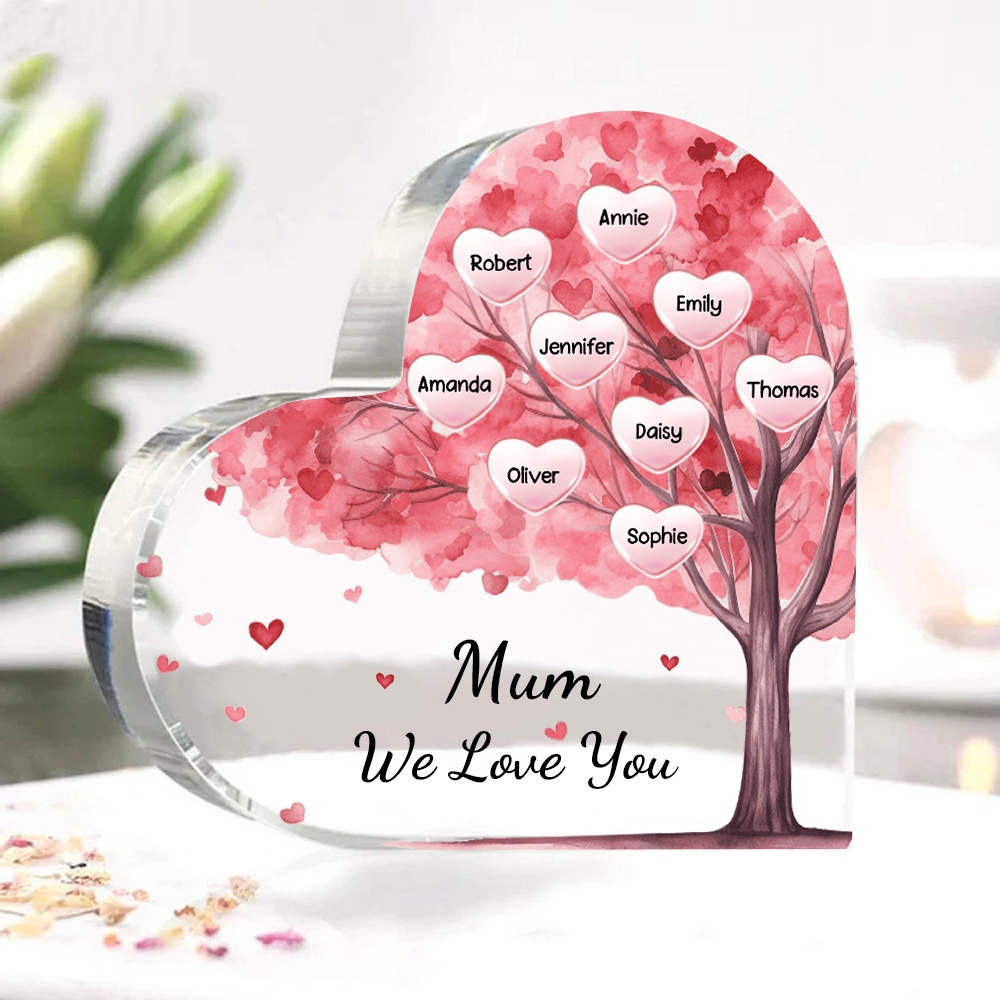 9 Names - Personalised Acrylic Heart Keepsake Custom Text Pink Tree Ornaments Gifts for Grandma/Mother-Jessemade AU