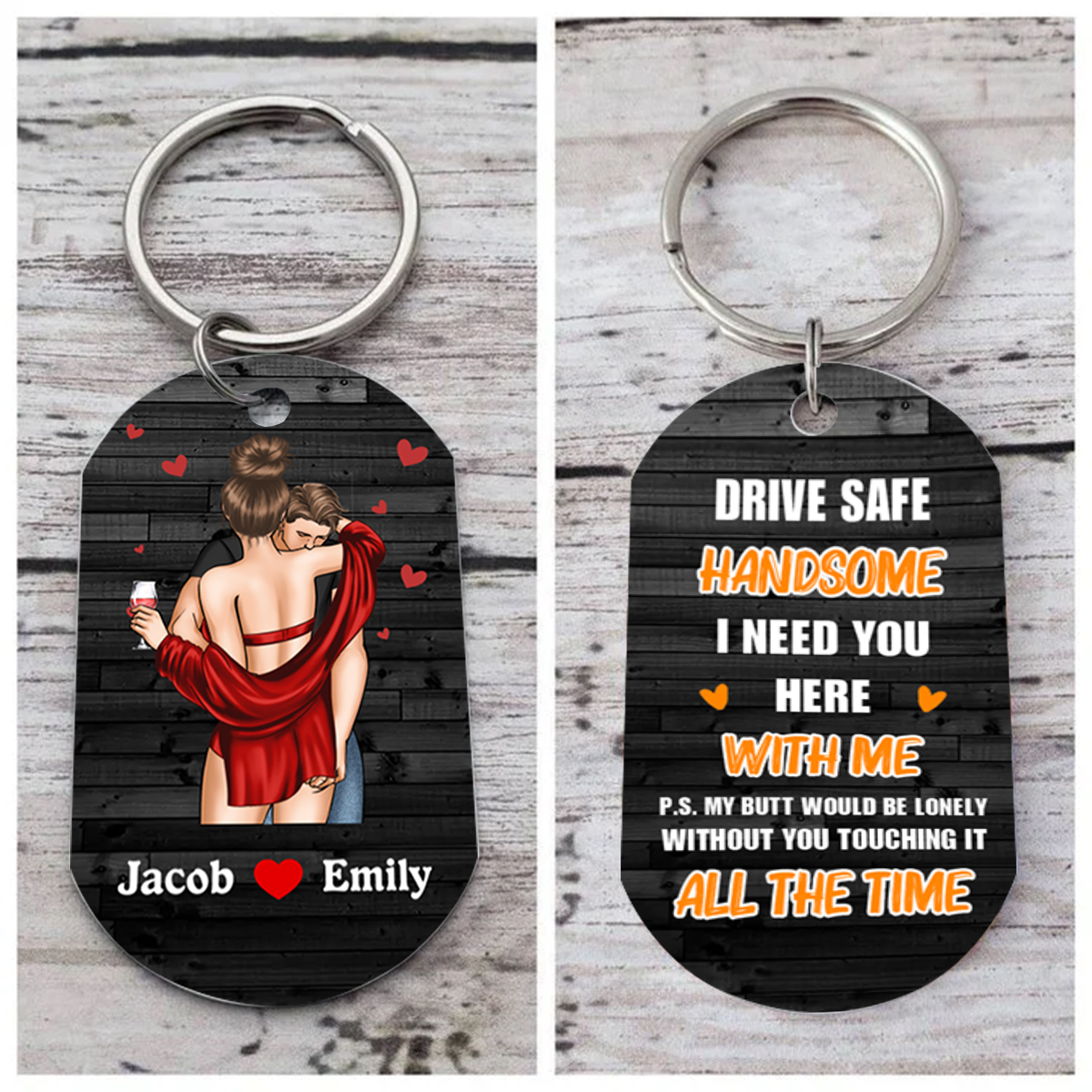 Personalised Couple Keychain Custom 2 Names Keyring - Drive Safe Handsome I Need You Here With Me - Valentine's Gift for Him 