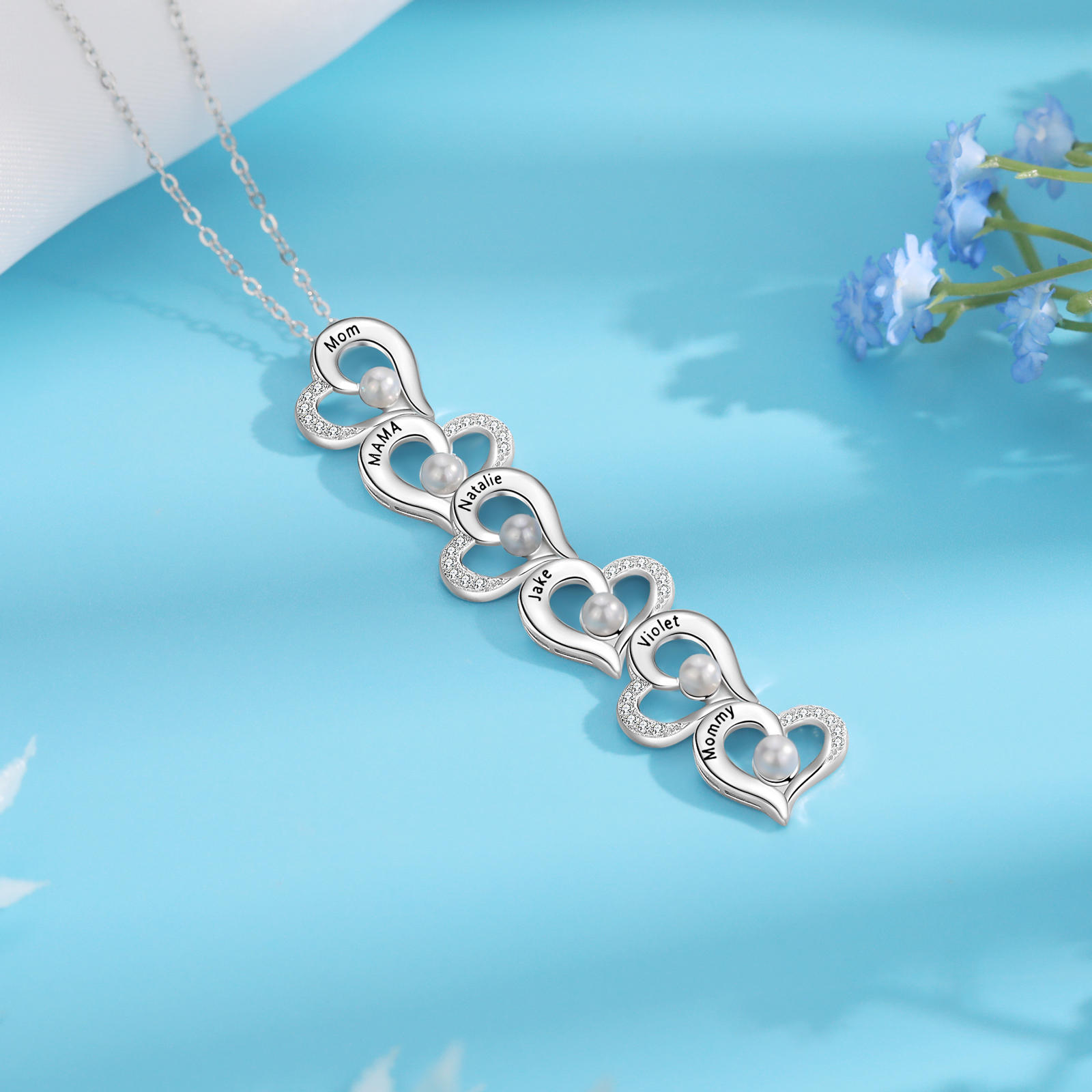 Custom Heart Necklace Engrave 6 Names Family Necklace-Jessemade AU