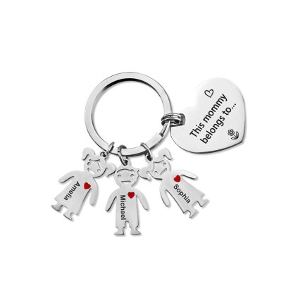Personalised Heart Keychain With Engraved 3 Kid's Names Charms "This Mummy Belongs to" Mother's Day Gifts For Mum-Jessemade AU