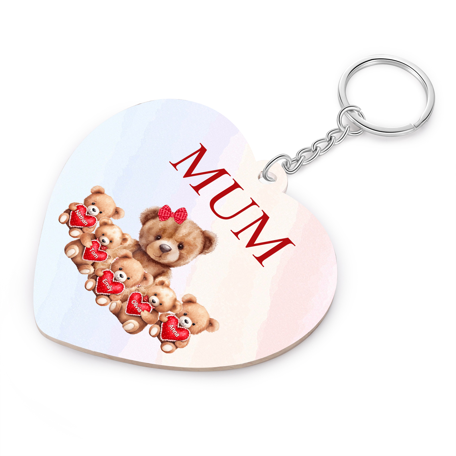 5 Names - Personalised Acrylic Keychain Custom 1 Text Teddy Bears Family Hanging Ornaments Gift for Mum/Grandma-Jessemade AU