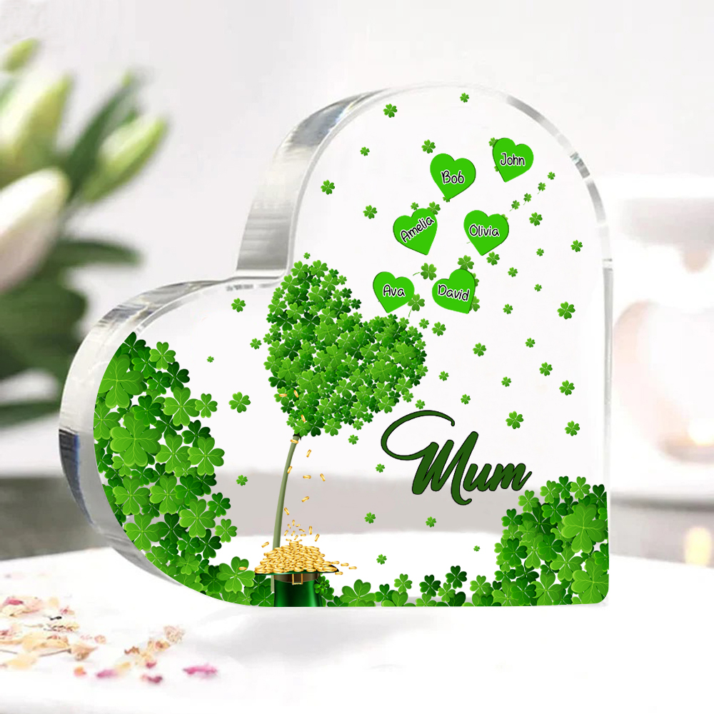 6 Names - Personalised Acrylic Heart Keepsake Custom Text Four-Leaf Clover Ornament Gift for Mother/Grandma-Jessemade AU