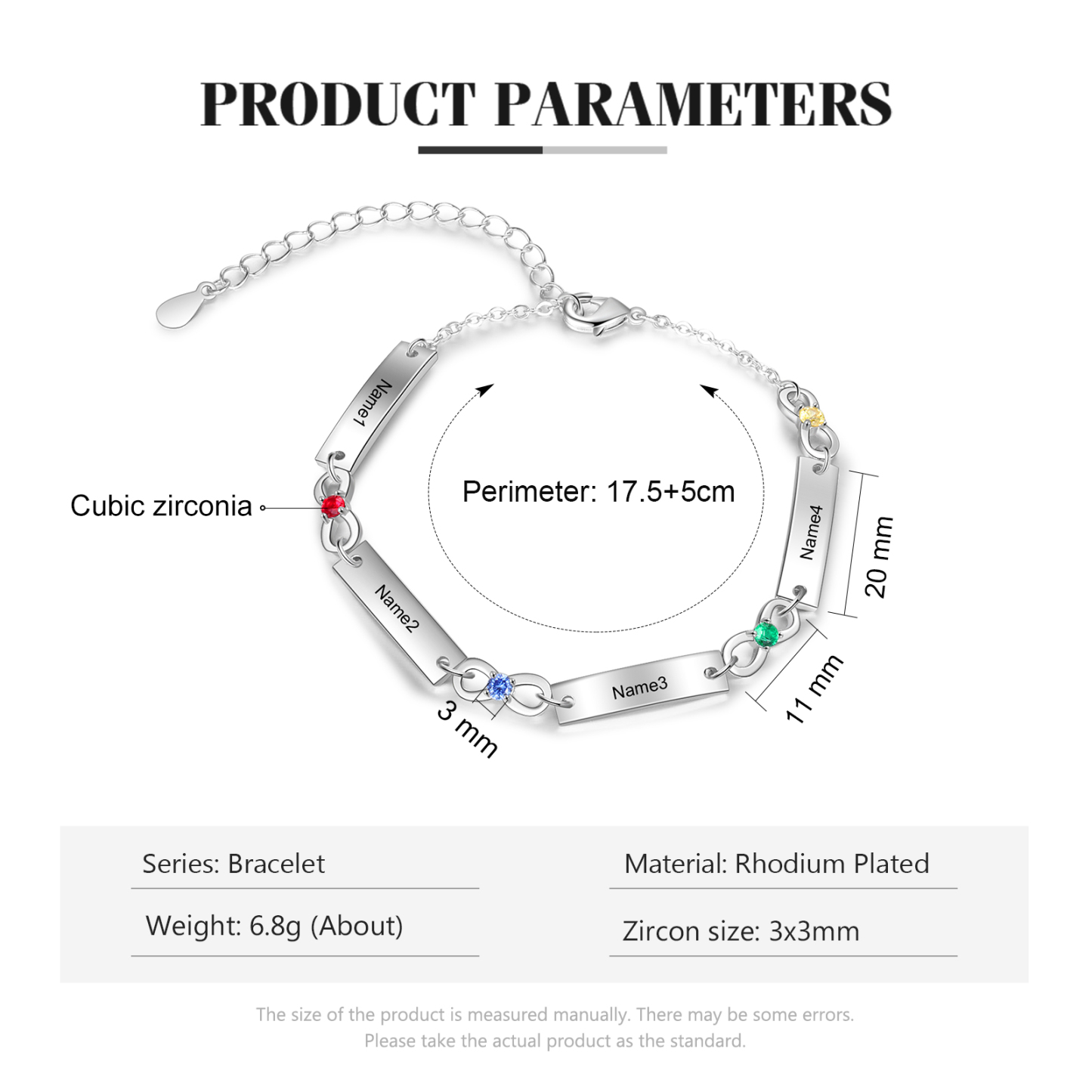 Custom Infinity Bracelet with Birthstones Engraved 4 Names Gifts for Mom-Jessemade AU