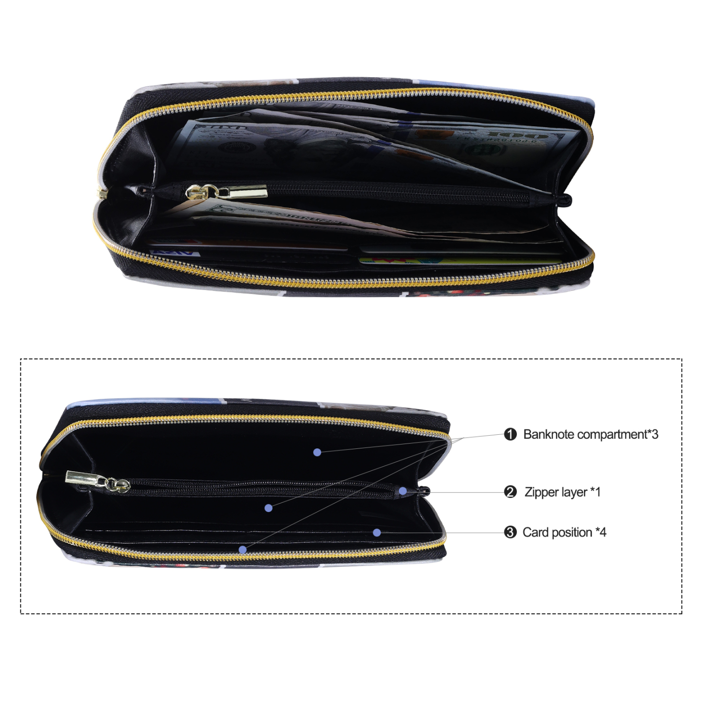 Long Purse Personalised Leather Wallet Engraved 4 Photos Zip Wallet 2023 Gifts For Women Men-Jessemade AU