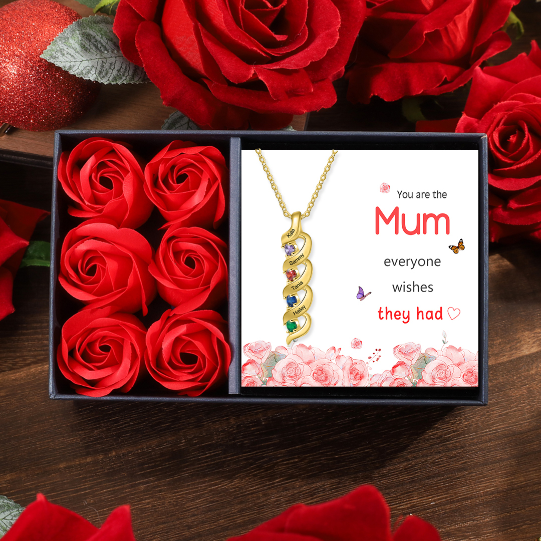 Personalised Necklace Cascading Pendant with 4 Birthstones Engraving 4 Names Gifts for Her-Jessemade AU