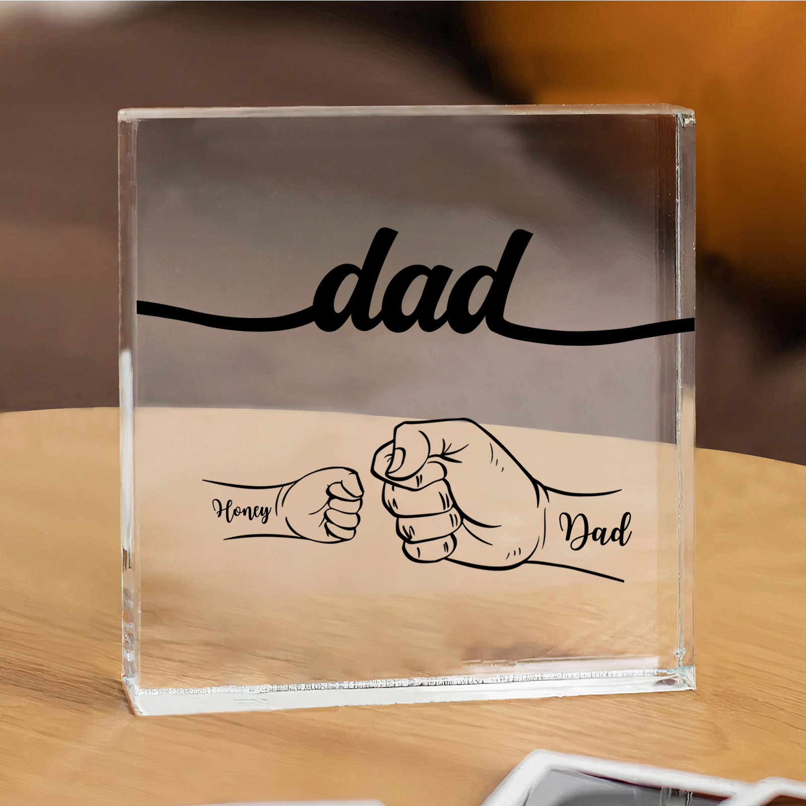 Personalised 2 Names & 1 Text Acrylic Square Keepsake Custom Fist Bump Rectangle Plaque Gifts for Dad/Grandpa-Jessemade AU