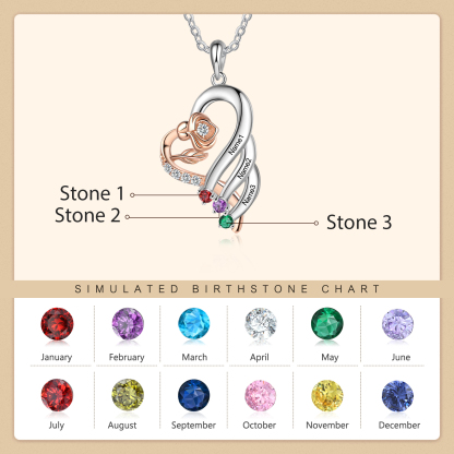 Personalised Flower Necklace With 3 Birthstones Engraved Names Necklace Gift For Women-Jessemade AU