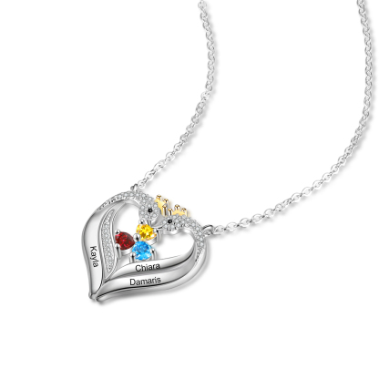 Personalised Heart Swan Necklace With 3 Birthstones Engraved Names Necklace Gifts For Her-Jessemade AU