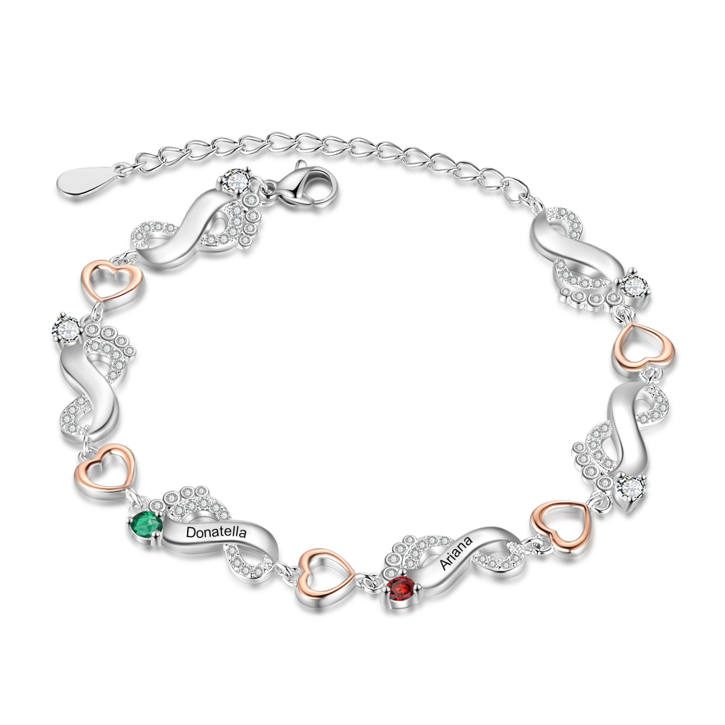 Personalised Baby Feet Bracelet Custom 2 Birthstones Heart Bracelet Gifts For Women-Jessemade AU
