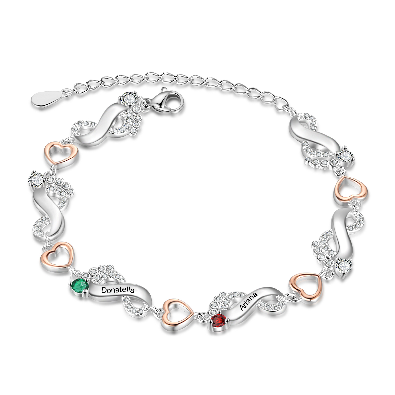 Personalised Baby Feet Bracelet Custom 2 Birthstones Heart Bracelet Gifts For Women-Jessemade AU