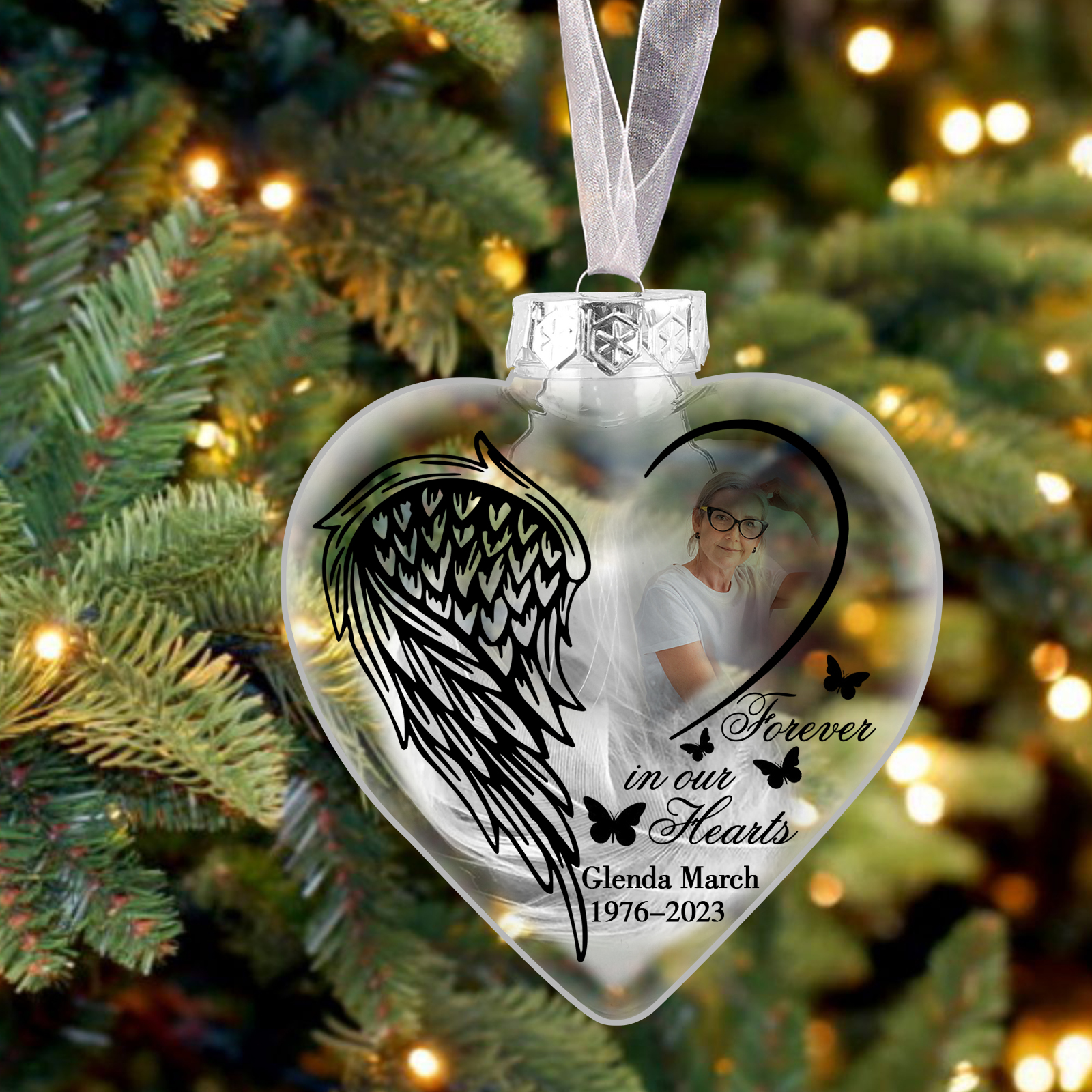 Heart Christmas Memorial Ornaments Custom Name & Date & Photo Feather Ornament Commemorate Deceased Loved Ones - Forever In Our Hearts-Jessemade AU