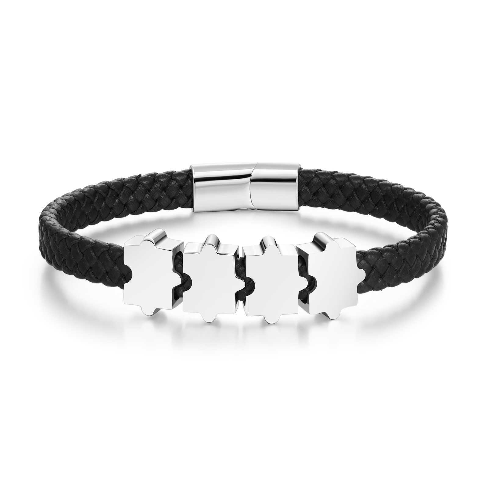 Custom Family Puzzle Bracelet Engrave 4 Names Leather Bracelet For Father-Jessemade AU