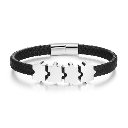 Custom Family Puzzle Bracelet Engrave 4 Names Leather Bracelet For Father-Jessemade AU