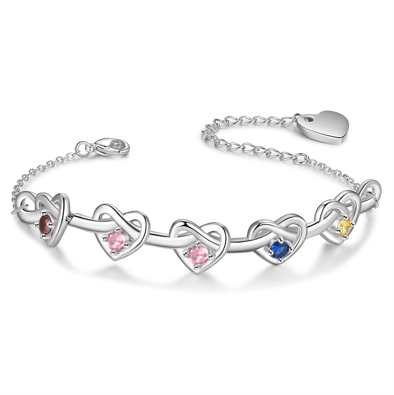 5 Names - Personalised Linked Heart Bracelet Custom Names & Birthstones & Text Bracelets Birthday Gift For Her-Jessemade AU