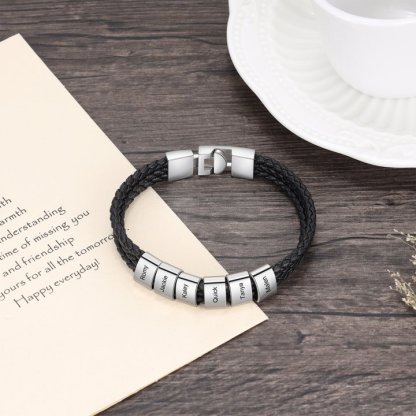 Personalised Braided Leather Bracelet Engraved 6 Names Men's Bracelet Gifts For Him-Jessemade AU
