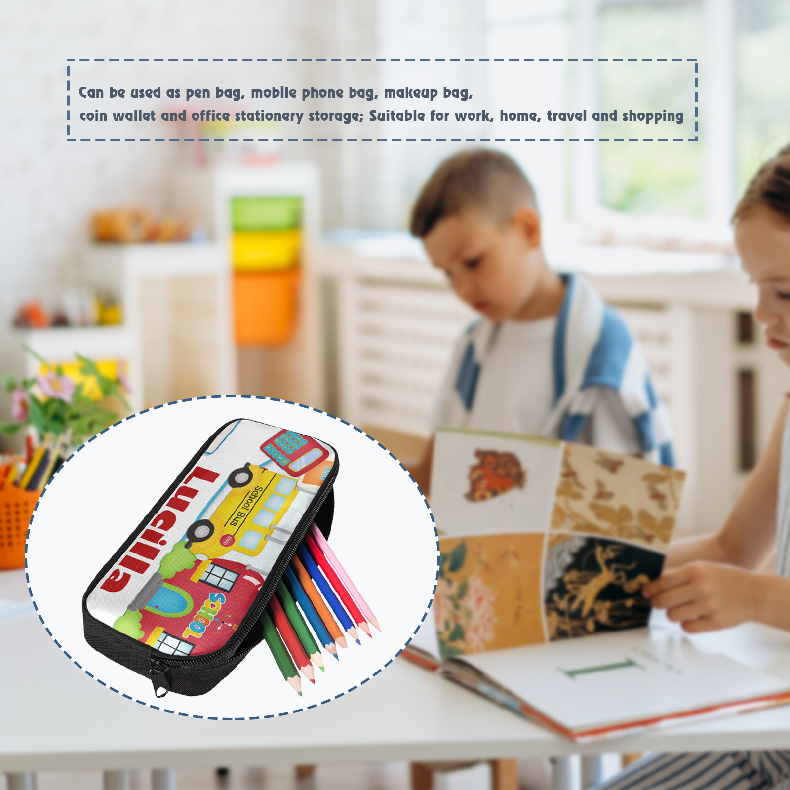 Personalised  Name Pencil Case Car Pen Bag Zipper Back to School Gifts for Student-Jessemade AU