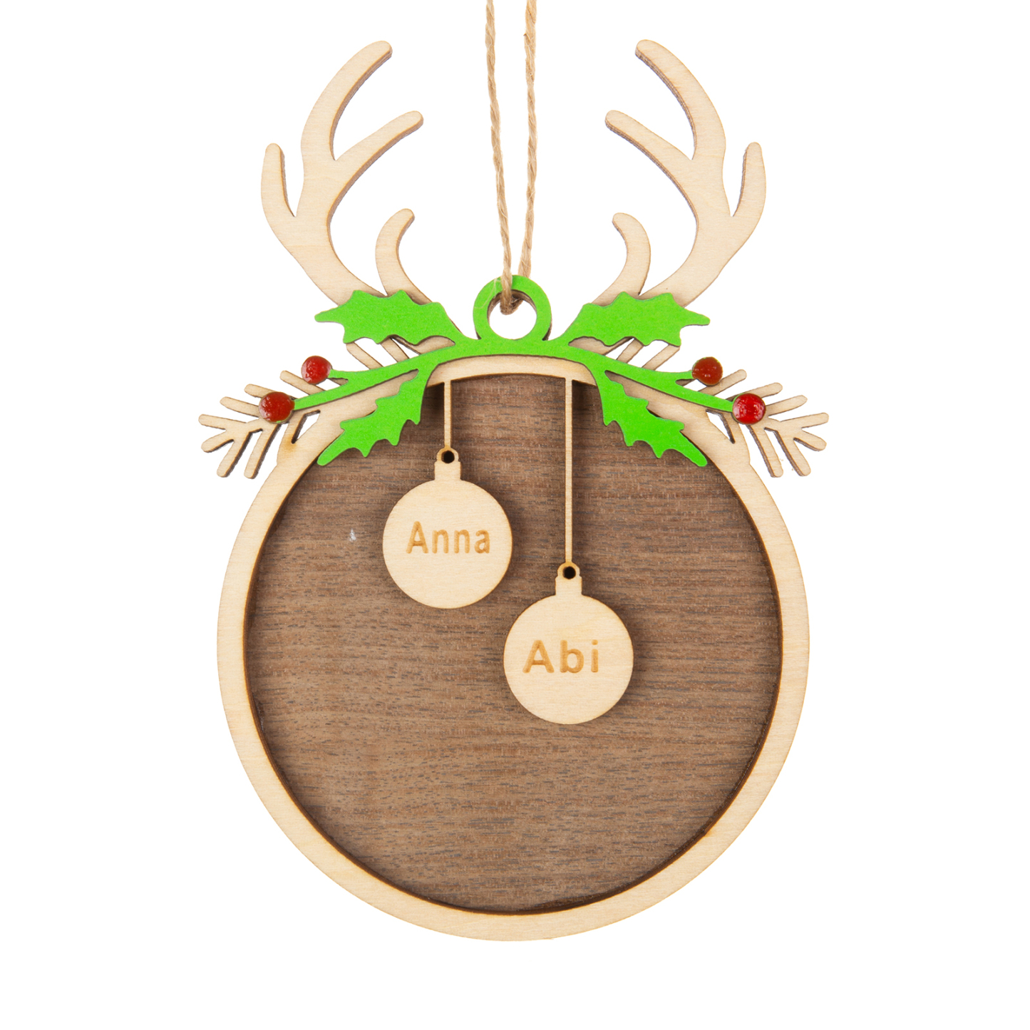 Personalised Christmas Family Ornament Custom 2 Names Reindeer Layered Wood Christmas Ornament-Jessemade AU