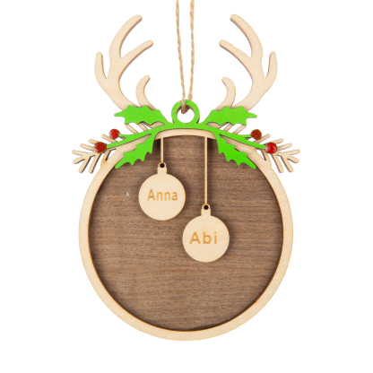 Personalised Christmas Family Ornament Custom 2 Names Reindeer Layered Wood Christmas Ornament-Jessemade AU