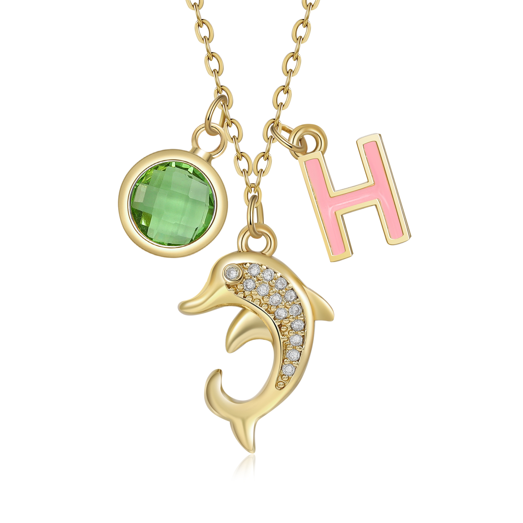 Back To School Personalised Dolphin Necklace Custom Birthstone and Initial Necklace-Jessemade AU