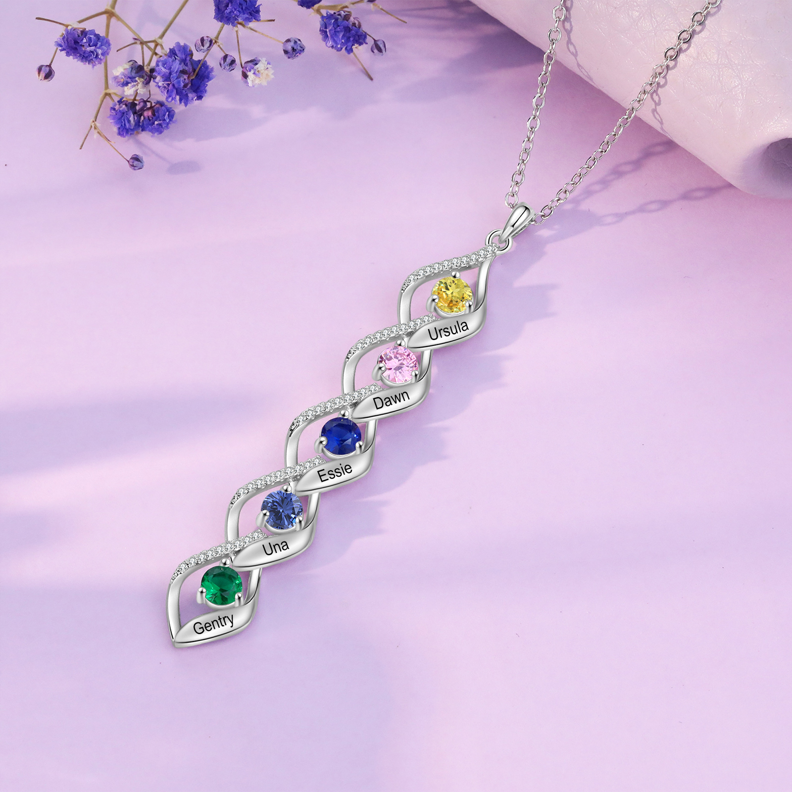 5 Names - Personalised Pendant Necklace Custom Birthstones & Names Necklace Birthday Gift for Her-Jessemade AU