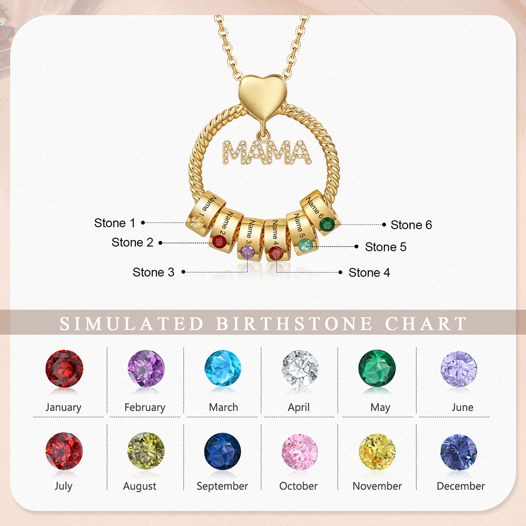 6 Names - Personalised Mama Circle Pendant Necklace Custom Names & Birthstones Necklace Mother's Day Gifts-Jessemade AU