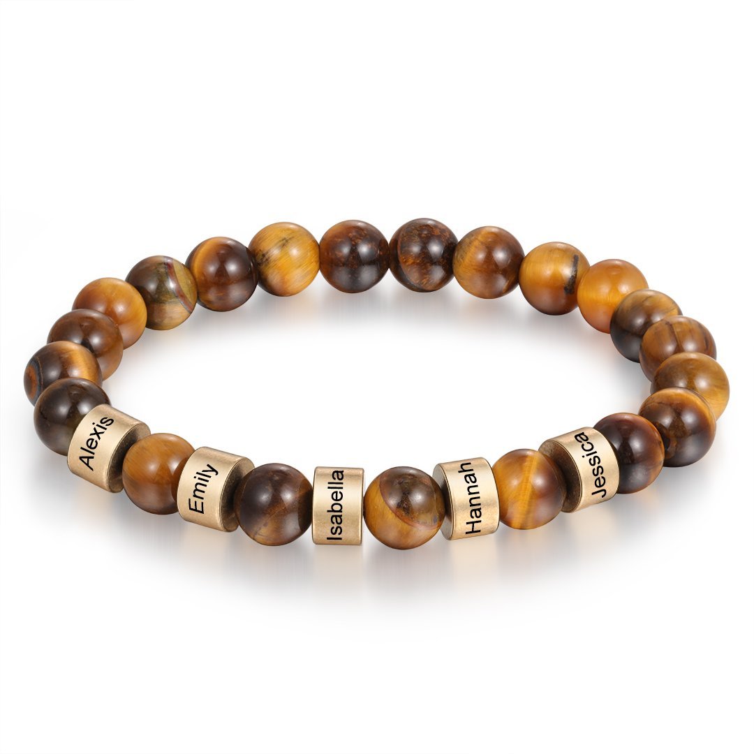 Brown Tiger Eye Men's 5 Names Bracelet great gift For him-Jessemade AU