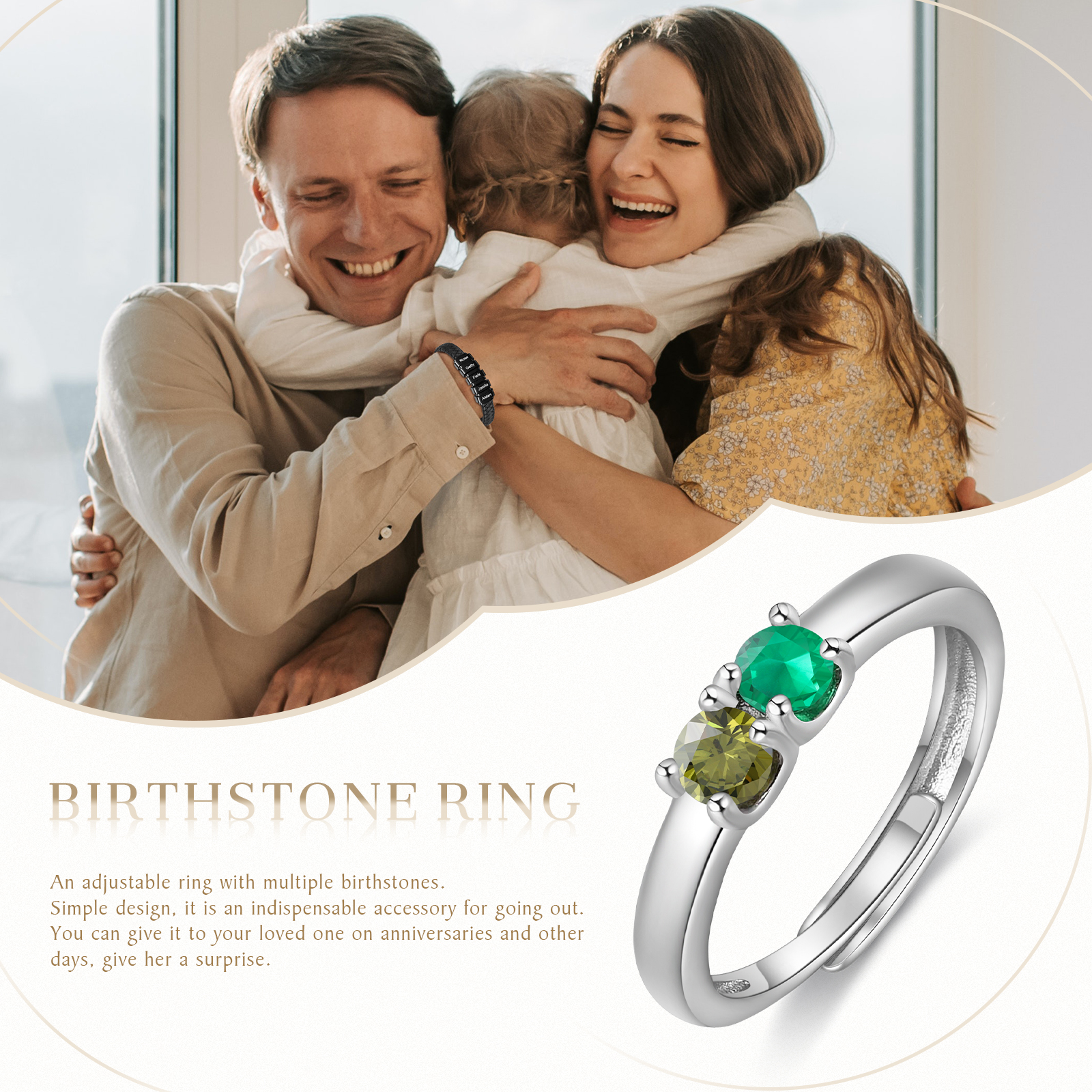 Personalised Women's Ring Customised 2 Birthstones Open Ring Birthday Gift for Women Girls-Jessemade AU