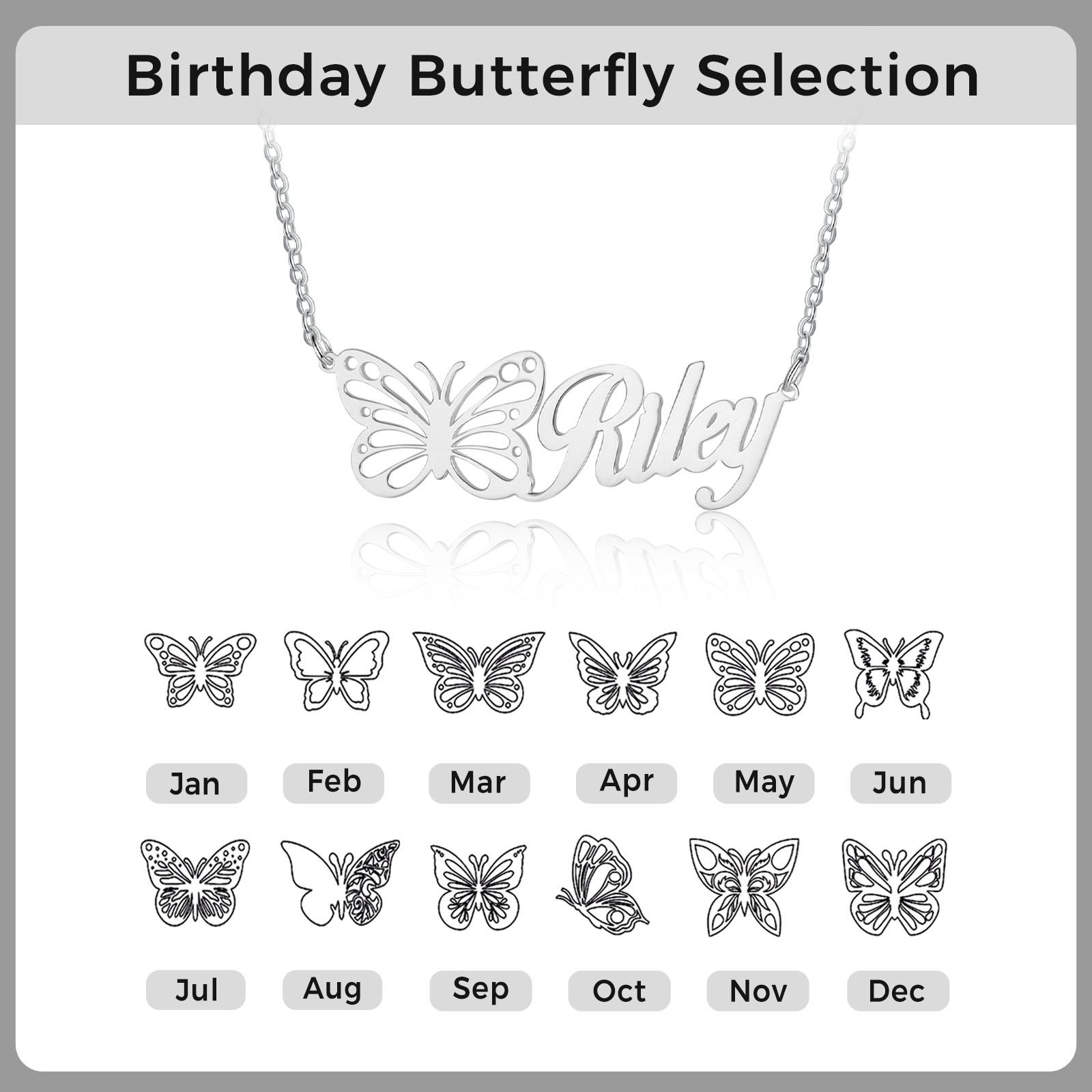 Personalised Birth Month Butterfly Name Necklace Classic Jewelry Gift For Her-Jessemade AU