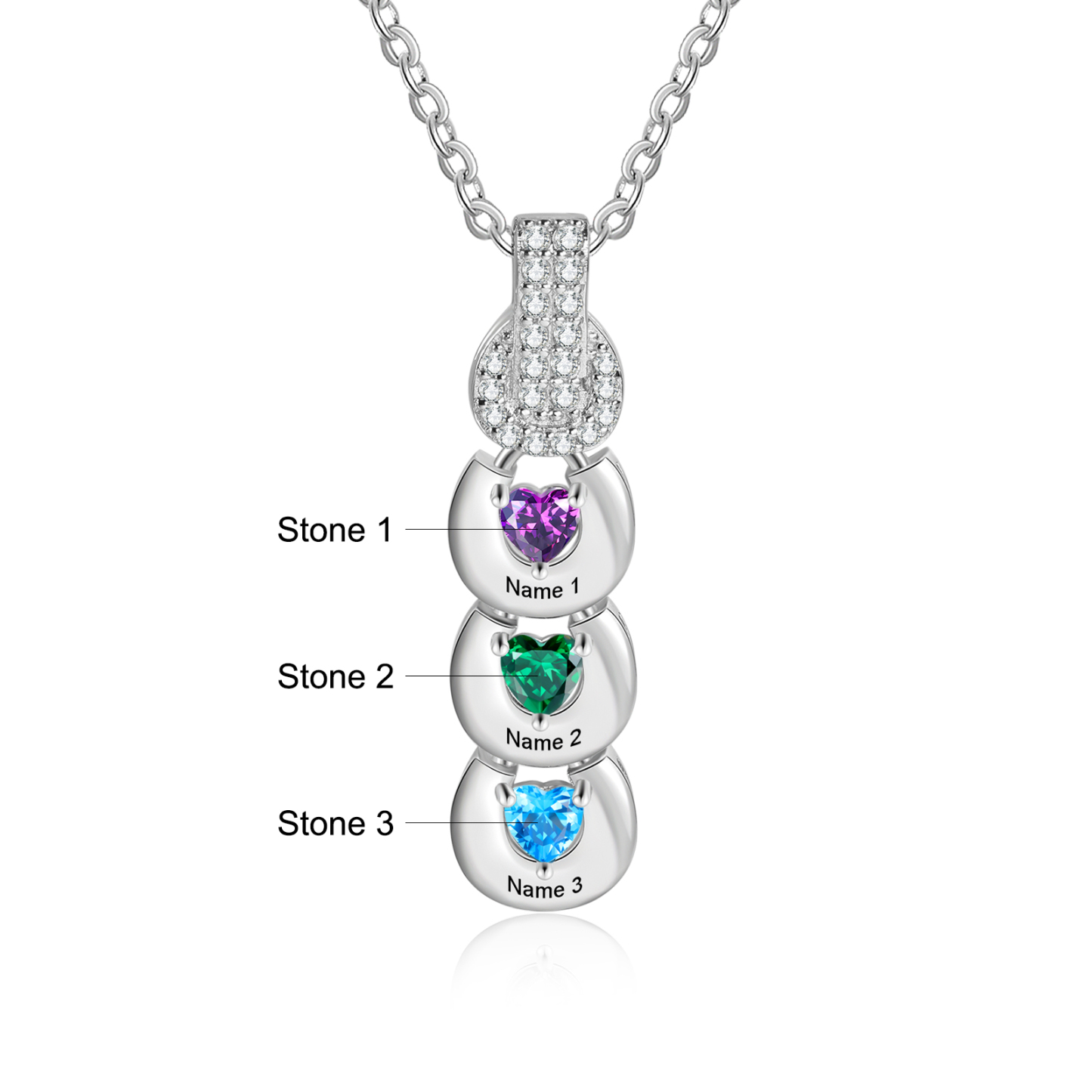 Custom Family Necklace Cascading Pendant with 3 Birthstones Engraving 3 Names Gifts for Her-Jessemade AU