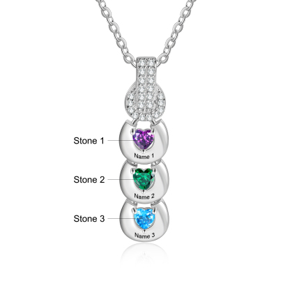 Custom Family Necklace Cascading Pendant with 3 Birthstones Engraving 3 Names Gifts for Her-Jessemade AU