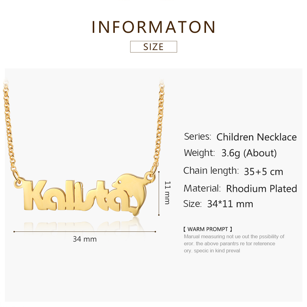 Personalised Kid's Name Necklace Custom Name Dolphin Necklace-Jessemade AU