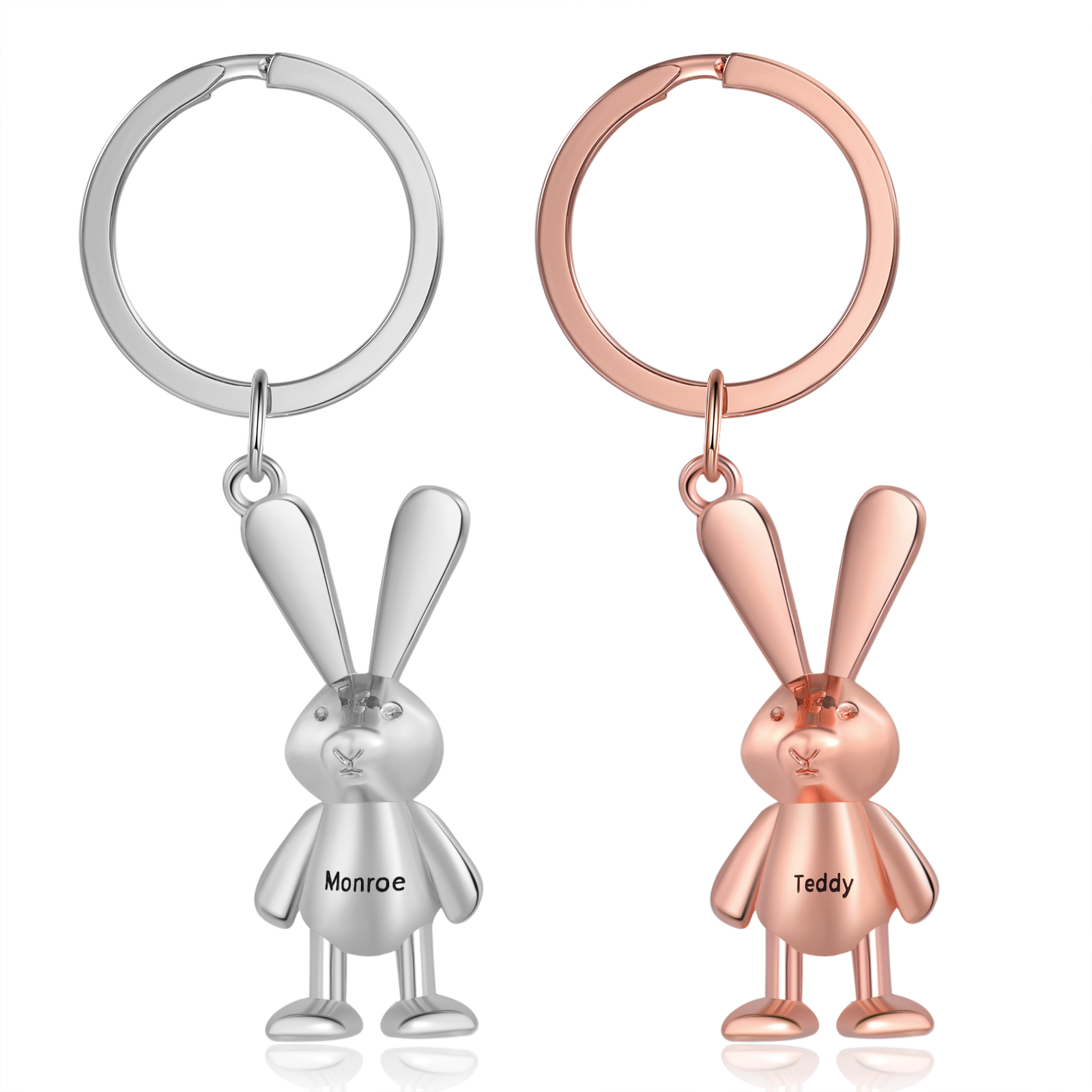 Personalised Rabbit Keychain Engrave Name Matching Key Ring Creative Couple Gift