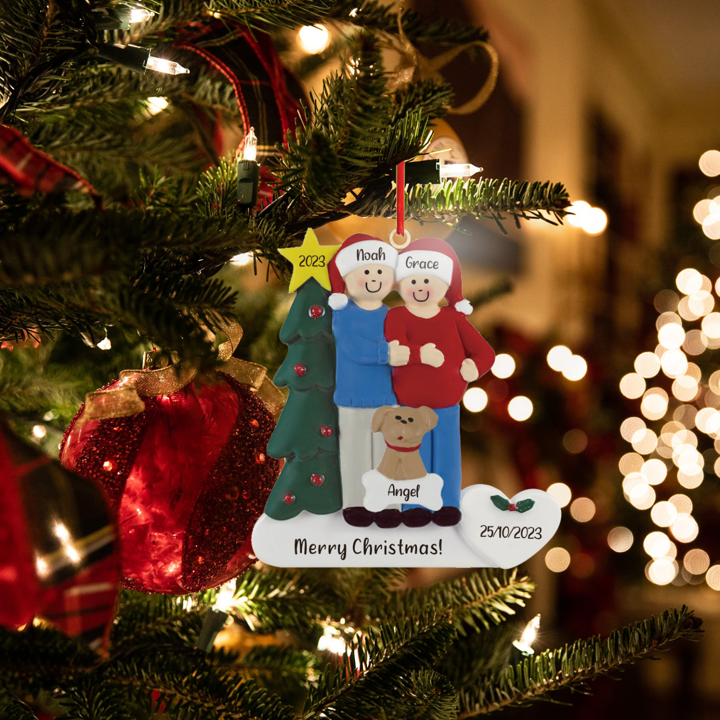 3 Names - Personalised Wooden Christmas Ornaments with Pet Names Customised Text & Date Xmas Decor Gifts for Family Friends-Jessemade AU