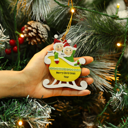 2 Names - Personalised Yellow Sleigh Family Christmas Ornament Customised Name & Text Wooden Hanging Ornaments Christmas Gift for Family-Jessemade AU