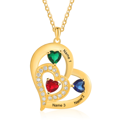 3 Names - Personalised Heart Pendant Necklace Customised Names & Birthstones Necklace Birthday Gift for Her-Jessemade AU